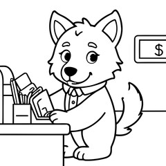 Simple vector illustration of Wolf hand drawn for kids coloring page