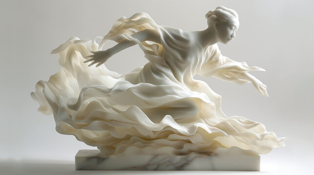 White marble statue of a woman running
