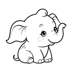 Simple vector illustration of Elephant hand drawn for kids page
