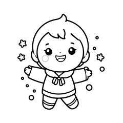 Vector illustration of a cute Kid drawing for toddlers colouring page