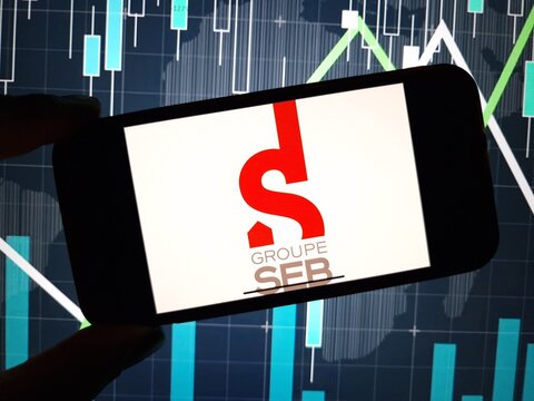 Konskie, Poland - May 13, 2024: Groupe SEB company logo displayed on mobile phone