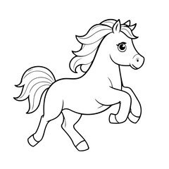 Cute vector illustration Horse doodle black and white for kids page