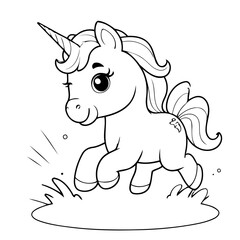 Simple vector illustration of Unicorn outline for colouring page