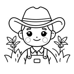 Simple vector illustration of Farmer drawing for toddlers coloring activity