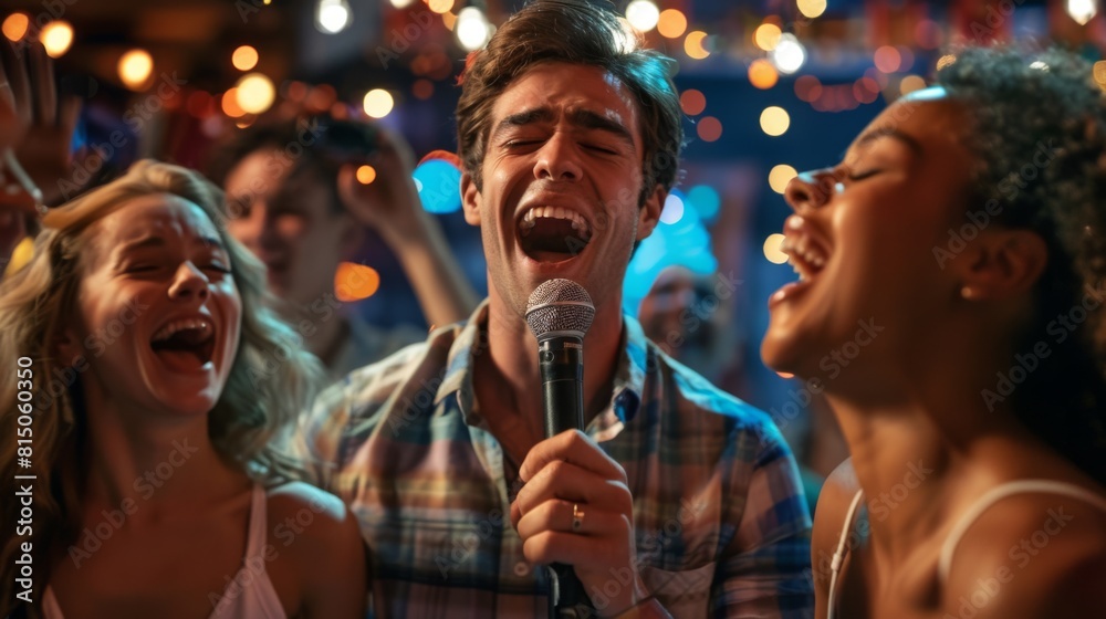 Canvas Prints friends singing at karaoke night