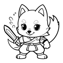 Vector illustration of a cute Wolf drawing for colouring page