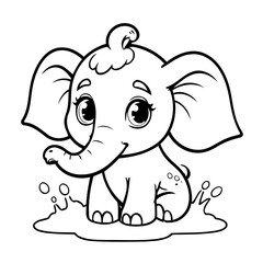 Cute vector illustration Elephant doodle for toddlers colouring page