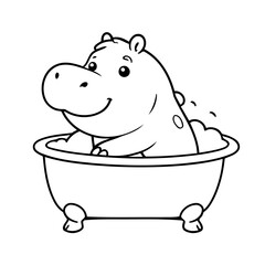 Cute vector illustration Hippo hand drawn for kids page