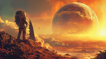 Astronaut on the alien planet.