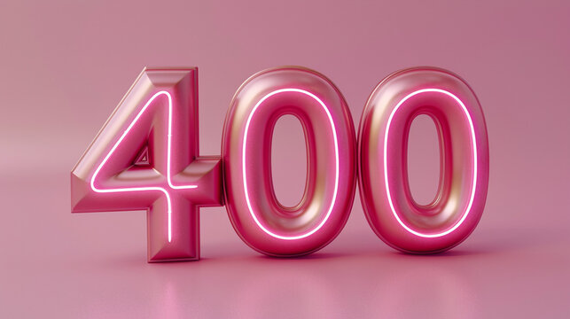 Glossy Pink Metallic Number 400 on Solid Rose Background for Celebrations and Milestones