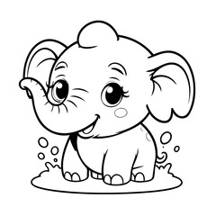 Vector illustration of a cute Elephant doodle for kids colouring page