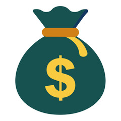 Money Bag Icon - green bag with dollar sign filled with money