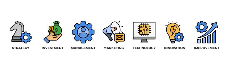 Business development banner web icon illustration concept with icon of strategy  investment  management  marketing  technology  innovation   improvement