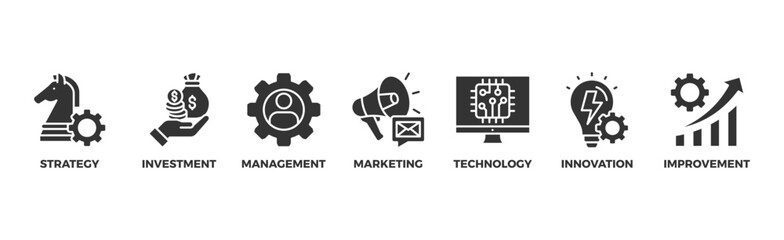 Business development banner web icon illustration concept with icon of strategy  investment  management  marketing  technology  innovation   improvement