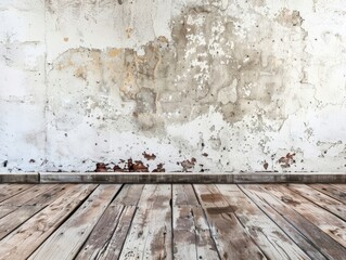 Rustic Charm: Vintage Wooden Floor and Aged White Wall