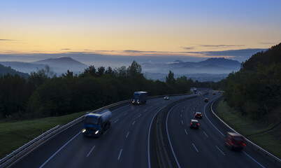 Obraz premium AP-8 highway. Ap-8 highway passing through Donostia San Sebastian at dawn.