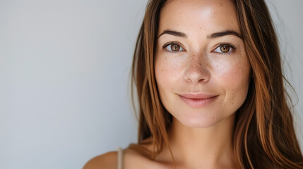 beautiful young woman showing her face and perfect skin thanks to skin care