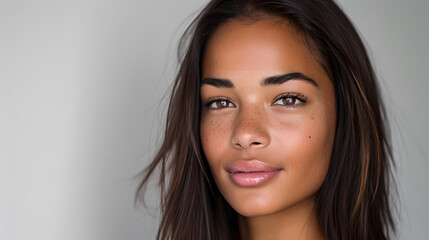 beautiful young woman showing her face and perfect skin thanks to skin care
