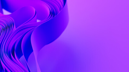 Violet layers of cloth or paper warping. Abstract fabric twist. 3d render illustration