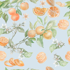 Orange fruit drawn in watercolor set separately on a white background juicy juice leaves fruit exotic orange color