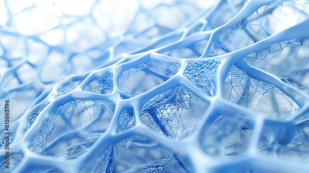 Fototapete generate an image of a 3d rendering of a blue organic structure, resembling a complex network of int