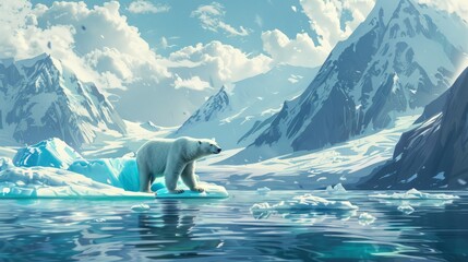 Earth Day Poster Layout with Polar Bear and Iceberg Illustration hyper realistic 