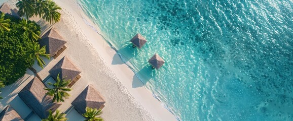 A Maldives Hotel Beach Resort On A Tropical Island With An Aerial Drone View. With Copy Space , Background