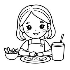 Cute vector illustration Girl for kids colouring page