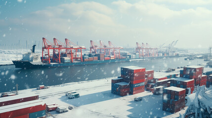 Heavy containers in a dock winter