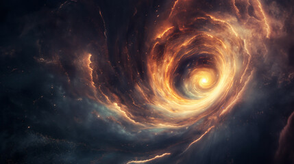 Fototapeta premium The image shows a whirlpool of red and orange gases in space.