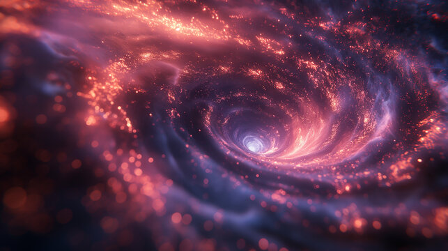 The image shows a spiral galaxy with a bright center and long, trailing arms. The galaxy is surrounded by a dark background with a few stars visible.