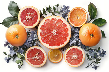 Grapefruit with branches botanical composition isolated