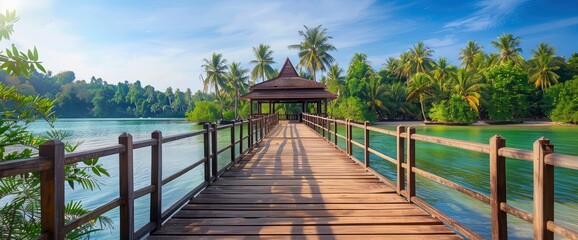 Obraz premium A Wooded Bridge And Pavilion In Koh Kood In Trad. With Copy Space , Background