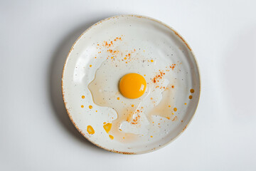 a fried egg on a plate with a sprinkled egg yolk