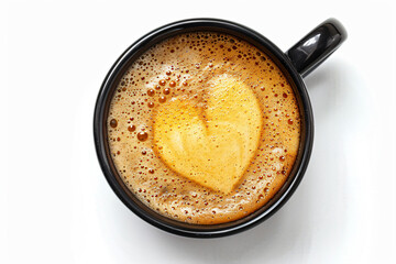 a cup of coffee with a heart shaped foam