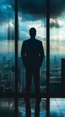 Business leadership and strategy  Portrait of a confident CEO overlooking the city from a skyscraper