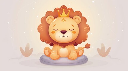 Naklejka premium A lion is sitting on a rock with a crown on his head
