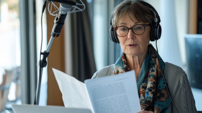 Woman Hosting a Podcast Session