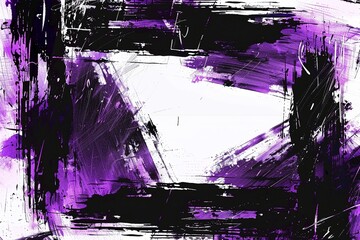 abstract purple grunge background with a large empty white rectangle in the middle, brush strokes in the style of dark purple and black color palette