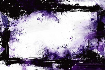 abstract purple grunge background with a large empty white rectangle in the middle, brush strokes in the style of dark purple and black color palette