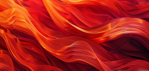 Obraz premium Abstract wavy flowing swirling fiery vibrant crimson and orange layered digital art. 