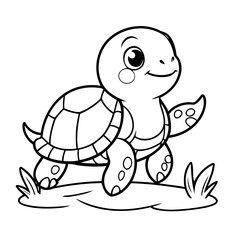 Adorable Turtle illustration for coloring book