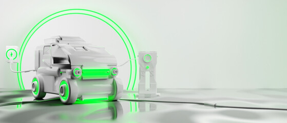 electric car charging battery station, EV vehicle transportaion  concept. 3d illustration rendering, technology of new energy, future of travel