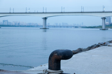 Naklejka premium View of the bollard at the riverside