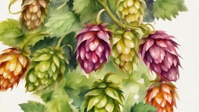Against a white backdrop, a collection of multicolor hops creates a picturesque scene reminiscent of watercolor painting