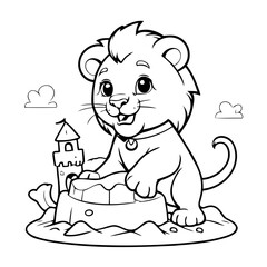 Cartoon Lion illustration for coloring book