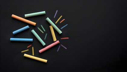 A colorful crayon is laying on a black background
