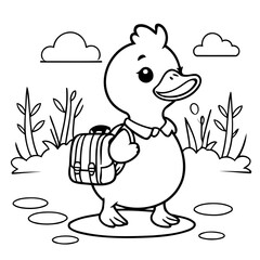 Funny Duck illustration for coloring book