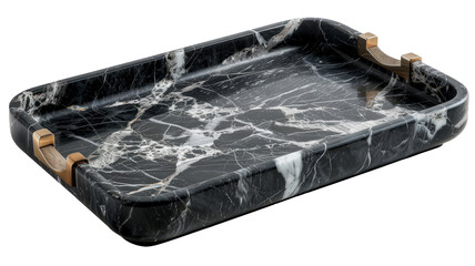 Black marble serving tray with handles.