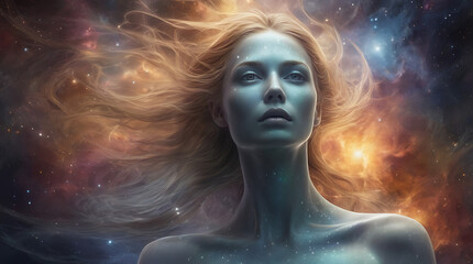 Ethereal Sentinel: Guardian of Cosmic Mysteries amidst Whirling Energies, intergalactic 